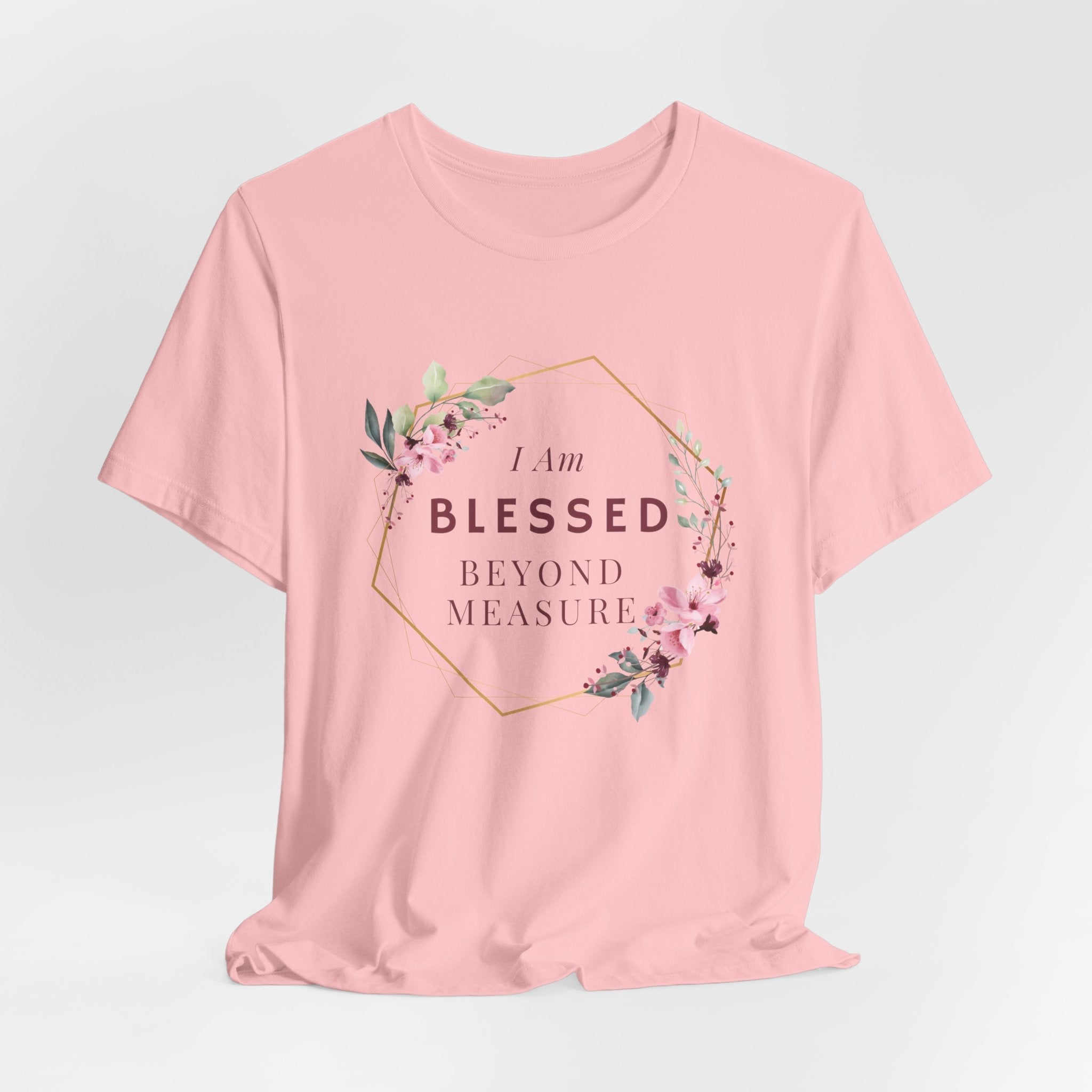 I am Blessed Beyond Measure Faith Inspired Christian T Shirt with Flower Graphics Ideal Christian Gift Ideas for Women.