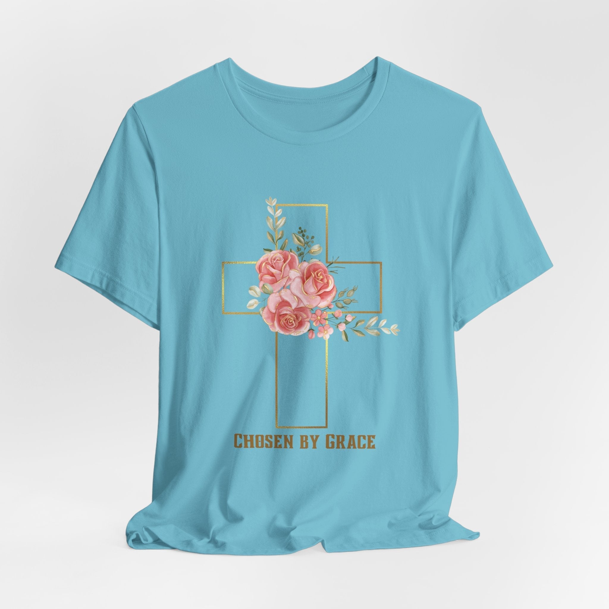Chosen by Grace Inspirational Christian T-Shirt with Bible Verse and Cross Design