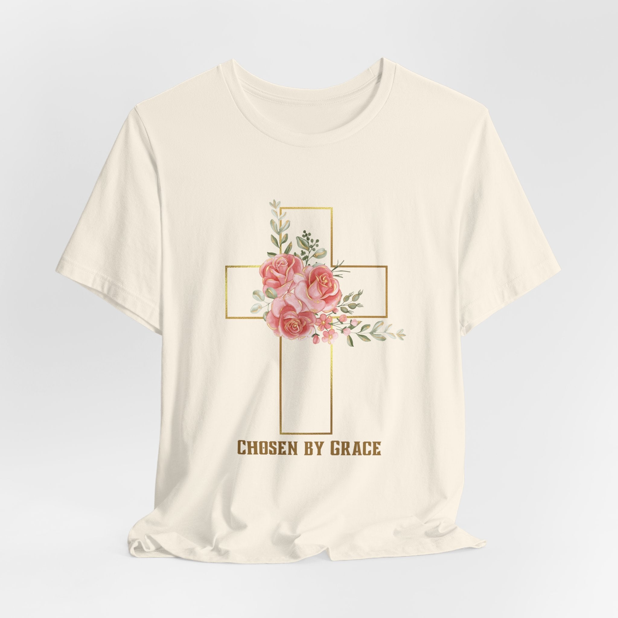 Chosen by Grace Inspirational Christian T-Shirt with Bible Verse and Cross Design