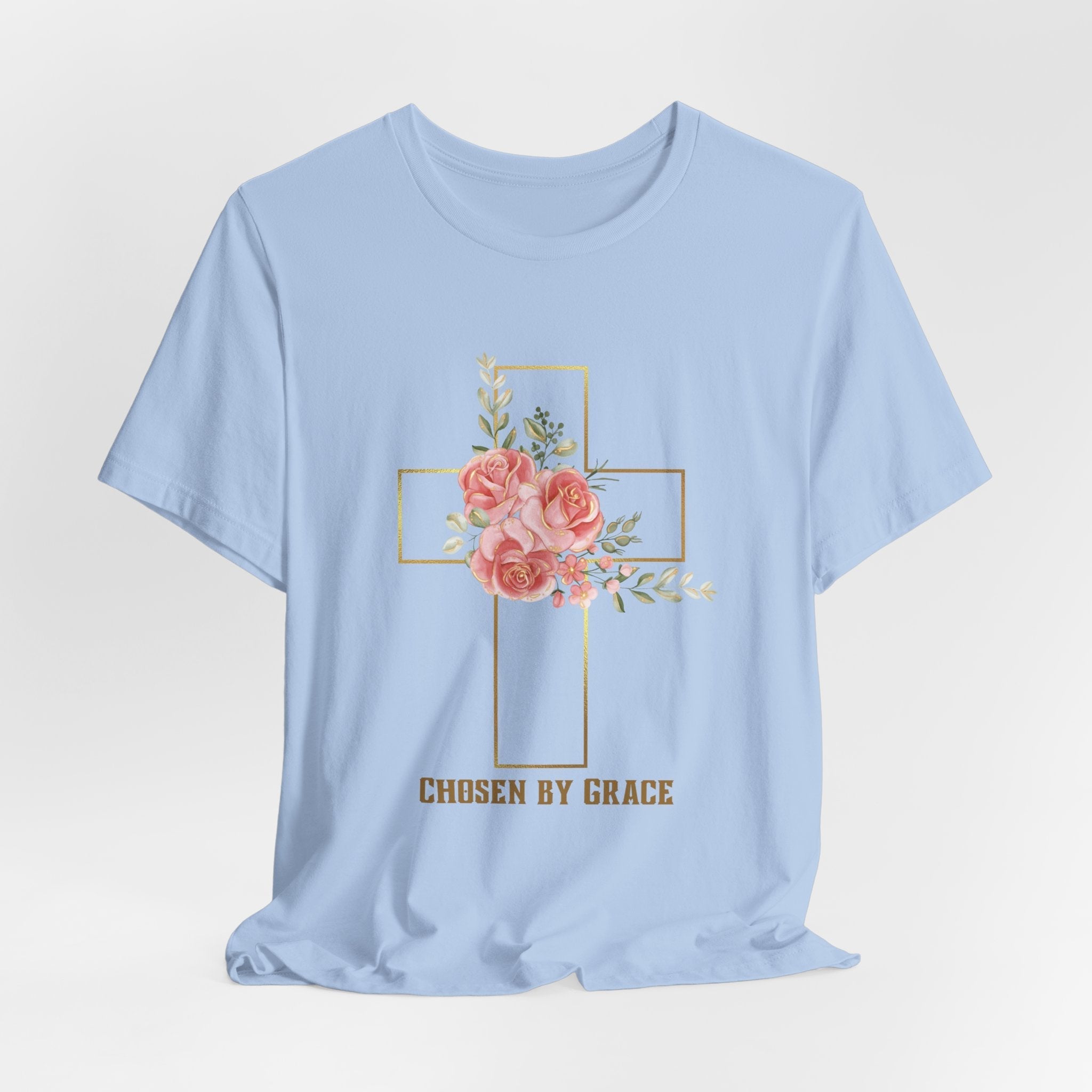 Chosen by Grace Inspirational Christian T-Shirt with Bible Verse and Cross Design